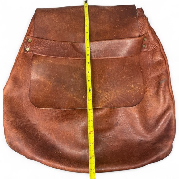 Vintage Leather Backpack Slouch Fold-Over Flap, Mailbag , Rustic Brown - Picture 9 of 11